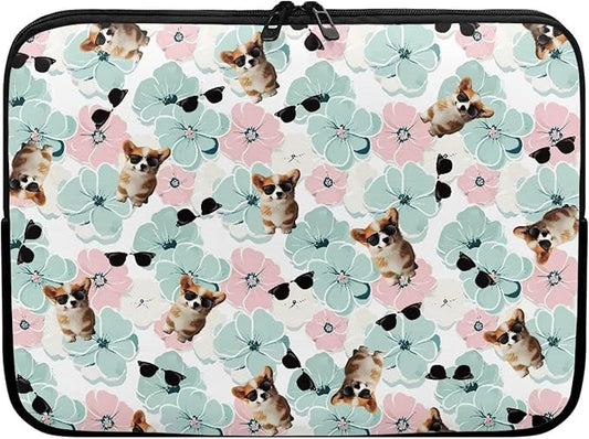 Corgi Dog Printed Computer Bags for Laptops for Women Men, Shockproof 12 Inch Laptop Case Bag Floral Print Messenger Bag with Zipper, Laptop Case Computer Carrying Cover Easy to Carry