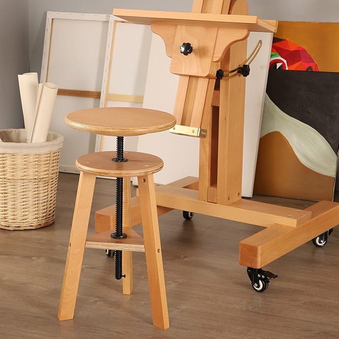 VISWIN 19"-26" H Wooden Adjustable Height Stool, Beech Wood Artist Stool for Drafting, Painting Stool for Artists, Adults, Wood Chair for ArtStudio, Bar, Kitchen, Home Use, Office