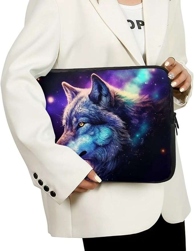 Wolf Printed Laptop Briefcase for Women Men, Waterproof Laptop Case Bag Laptop Case for 15 Inch, Lightweight Computer Carrying Cover with Zipper for Office Business Traveling