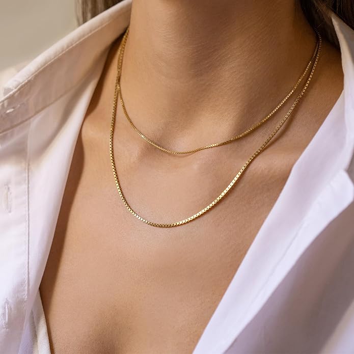 Herringbone Necklace for Women,Dainty Gold Necklace,14k Gold Plated Snake,Gold Chain Choker Necklaces,Simple Gold Layered Necklaces,Gold Jewelry Gift for Women