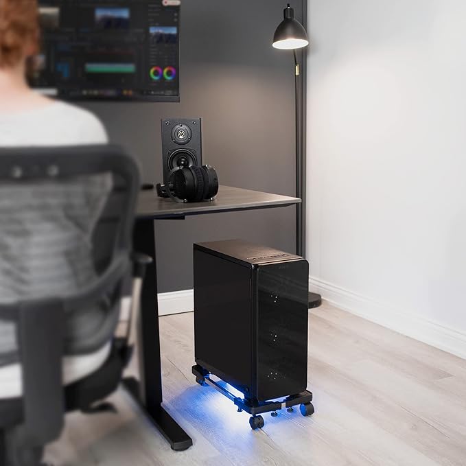 VIVO Large Steel PC Cart, Rolling CPU Trolley, Adjustable Mobile Computer Stand Holder with Locking Caster Wheels, Fits Most Gaming PCs up to 22 x 14 inches, Under Desk, Black, CART-PC03L