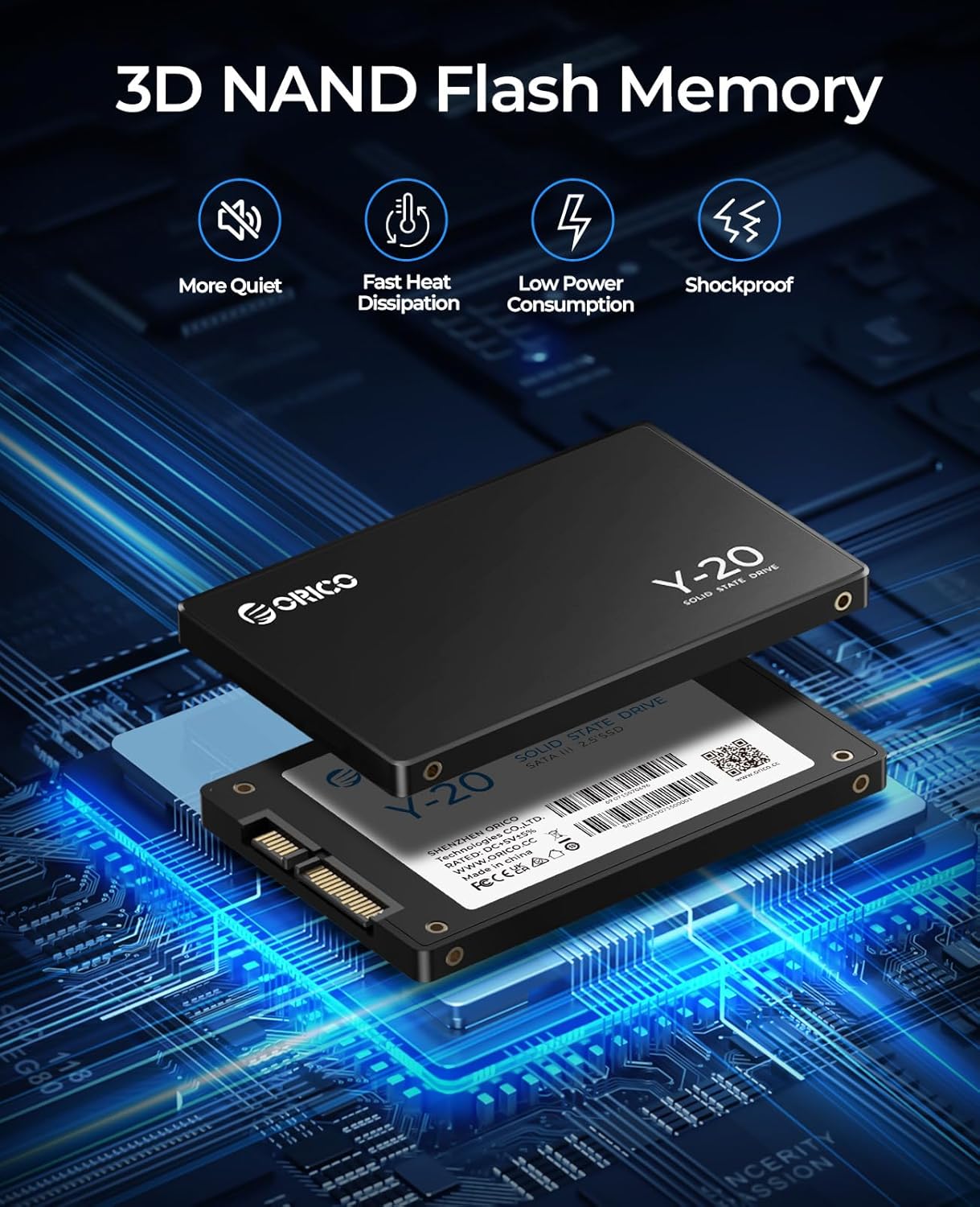 ORICO Y20 256GB SATA SSD 2.5 Inch Internal Solid State Drive, up to 500MB/s Read Speed, SATA III 6Gbps for Desktop Laptop NAS DIY External Drive