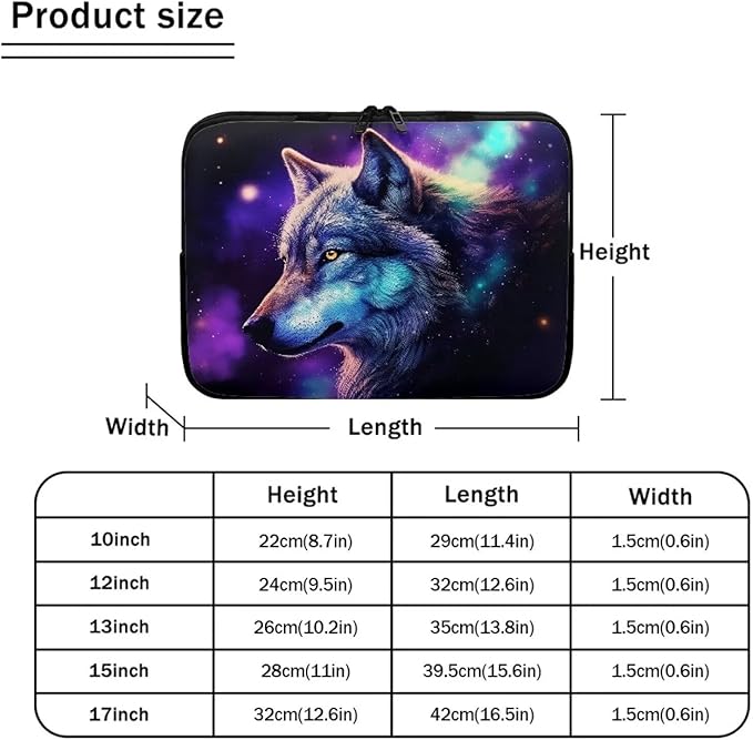 Wolf Printed Laptop Briefcase for Women Men, Waterproof Laptop Case Bag Laptop Case for 17 Inch, Lightweight Computer Carrying Cover with Zipper for Office Business Traveling
