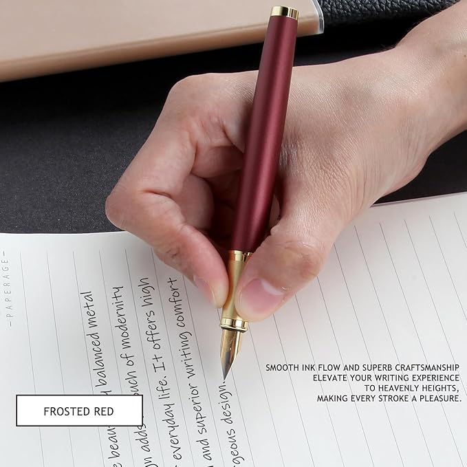 Fountain Pen, luxury pens, Fine point smooth writing pens for journaling fancy pens with Gift Case 10 black ink cartridges an ink converte nice pens writer gifts-Matte Red