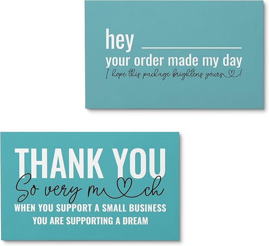 ITZAMNA Thank you for supporting small business cards Customer appreciation note cards Pink Script with Heart Pack of 100 Bird egg color