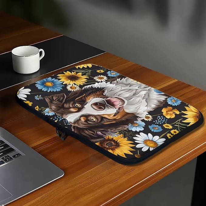 Bernese Mountain Dog Printed Computer Bags for Laptops, Sunflower Daisy Printed 12 Inch Laptop Bag Laptop Briefcase Travel Case for Women Men Teens, Compatible with Most Laptops