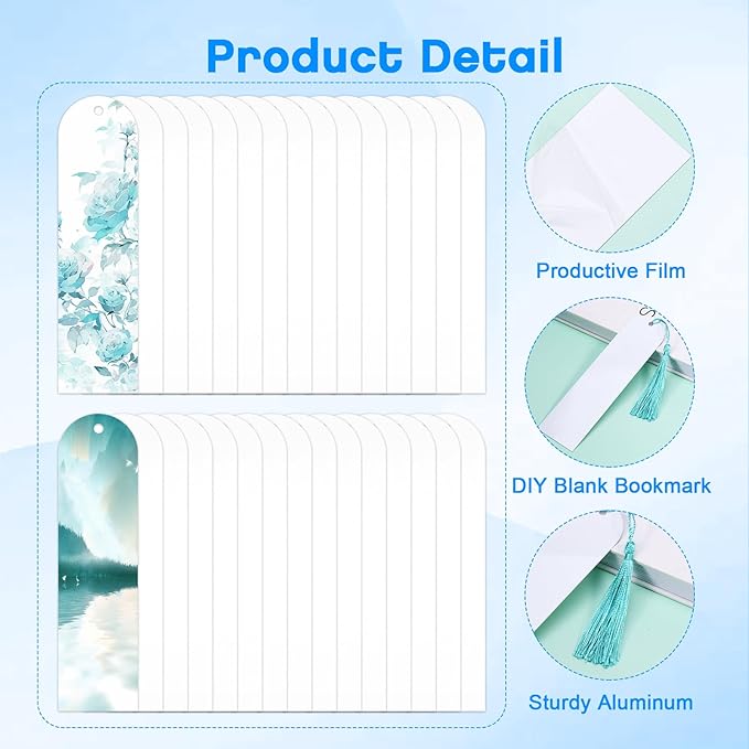 Sublimation Bookmark Blank Double Sided - 30Pcs Metal Bookmark Blanks Bulk + 30 Colors Bookmark Tassels + 30Pcs PVC Self-Sealing Bags, Bookmark Making Kit, for DIY Bookmarks, Book Lovers, Crafts