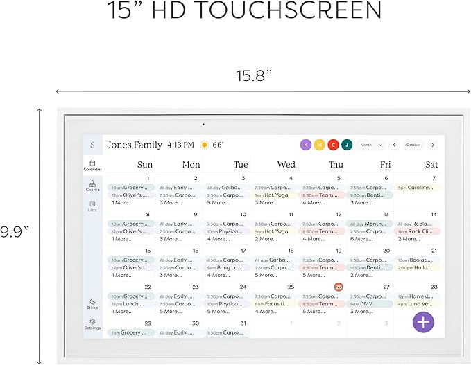 Skylight Calendar: 15 inch Digital Calendar & Chore Chart, Smart Touchscreen Interactive Display for Family Schedules - Wall Mount Included