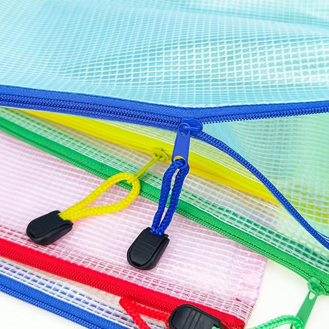 AUSTARK 10 Pcs Zipper File Bags, Waterproof Plastic Mesh Pouch for Office School, Board Game Storage Bags (B5 Size 11.4''x8.2'', Multicolored)