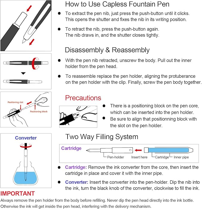 JINHAO 10 Press Fountain Pen, Retractable Metal Pen with Ink Converter (EF Nib 0.38mm, Agate Red)