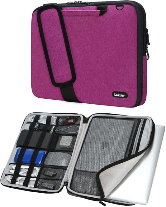 iCozzier 11-11.6 Inch Handle Laptop Briefcase Shoulder Bag Electronic Accessories Organizer Messenger Carrying Case Laptop Sleeve Protective Bag with Shoulder&Luggage Strap - Rose