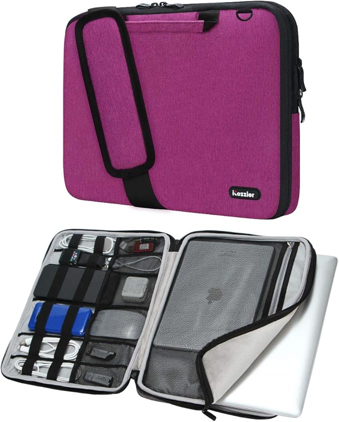 iCozzier 13-13.3 Inch Handle Laptop Briefcase Shoulder Bag Electronic Accessories Organizer Messenger Carrying Case Laptop Sleeve Protective Bag with Shoulder&Luggage Strap - Rose