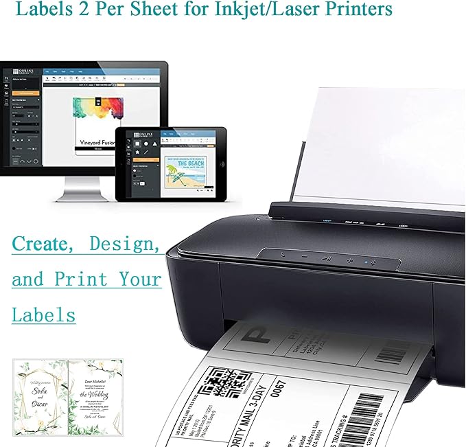 8.5 X 5.5 Shipping Label, Half Sheet Labels, Shipping Labels 2 Per Sheet, Laser & Inkjet Printer Printable, 5126/8126, Blank White Mailing Postage Labels (500 Sheets, 1000 Labels)
