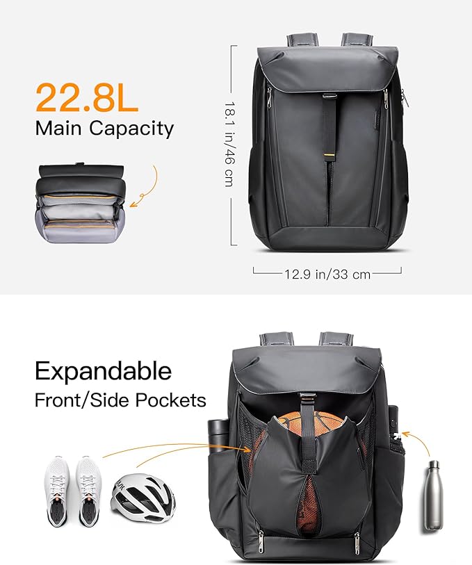 Inateck 23L Casual Daypack Backpack, Waterproof Sports Backpack EDC Bag for Women and Men, Travel Laptop Backpack for Hiking, Outdoors, Business Trips, Compatible with 15-16 Inch Laptops, Black