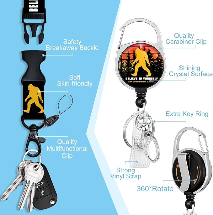 Lanyards for Id Badges, Bigfoot Badge Holder with Retractable Reel Clip, Inspirational Quote Card Name Tag Lanyard Vertical ID Card Protector Cover Case for Women Nurse Doctor Teacher Student
