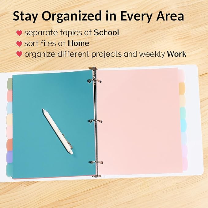 Sooez 8-Tab Durable Plastic Write & Erase Big Tab Dividers for 3 Ring Binder, Aesthetic Cute Pastel Binder Dividers for Student, Teacher, Office, Home Organizers, 1 Set, Muted