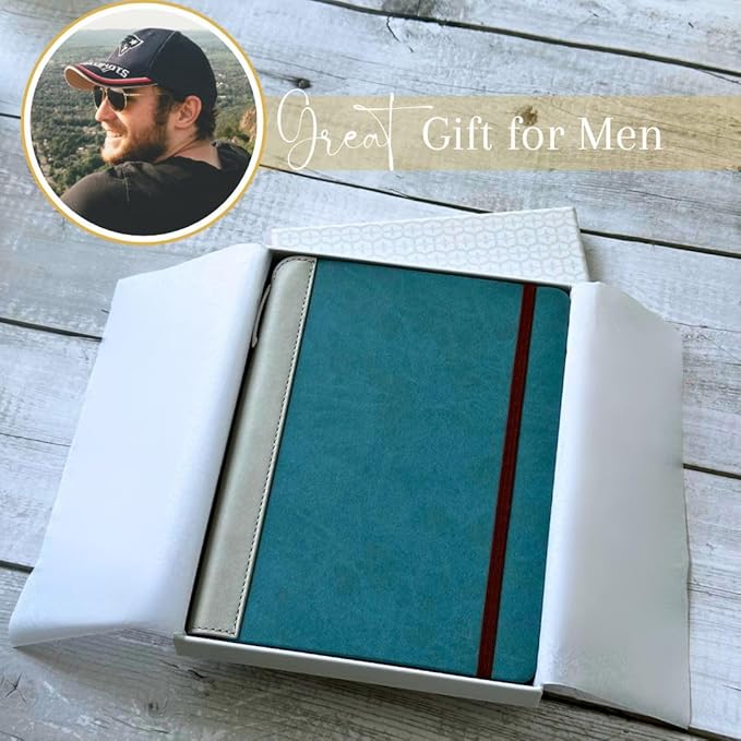SETTINI® Lined Journal - Sleek Teal Journal for Writing Gift Set - Hardcover Vegan Leather, Includes Luxury Pen in a Unique Pen Holder, 192 Pages, 6 x 8.5 inches, Birthday Gifts