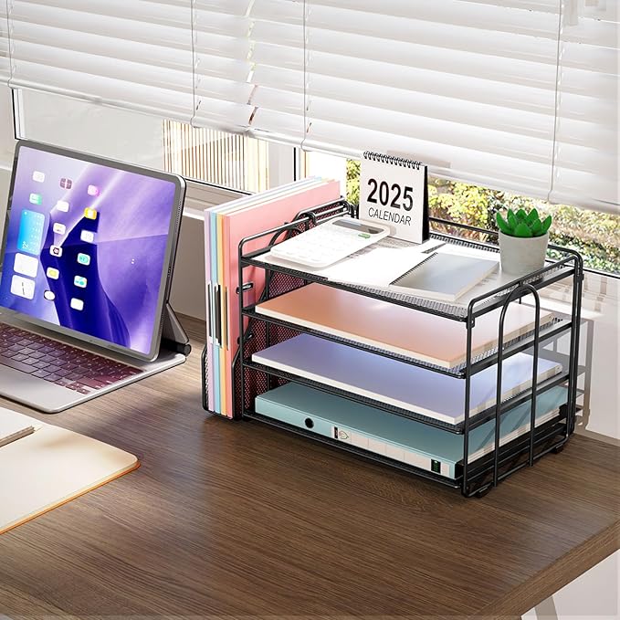 gianotter 4-Tier Paper Organizer with Magazine Holder, Desk Organizers and Accessories, Desk Accessories & Workspace Organizers, File Organizer for Office Supplies Storag (Black)