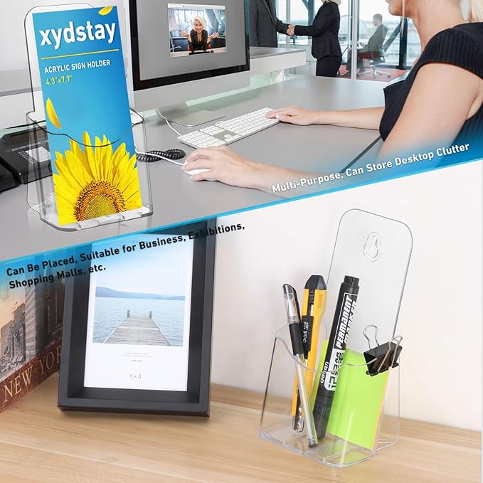 Acrylic Brochure Holder 4x9 Inches Slant Back Design, Clear Display Stand, Plastic Table Stand Sign Holder,Pamphlet Holder Flyer Holder, Acrylic Display Stand, Acrylic Table Signs Plastic Paper Holder for Office, Home, Store, 6 Pack