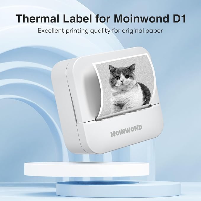 Thermal Paper Self-Adhesive Sticker Paper for Mini Thermal Pocket Printer D1,Black on White 50mm x 3m,25mm Diameter,3-Rolls for Notes,Texts,Journal Photo and Notebuddy