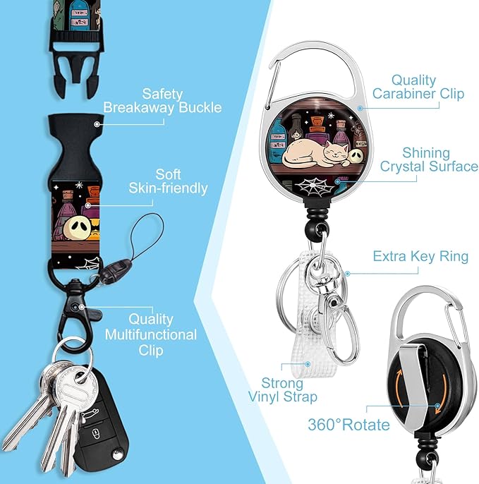 Lanyards for Id Badges, Magic Cat Badge Holder with Retractable Reel Belt Clip, Work Name Tag Lanyard Vertical ID Card Protector Case for Women Nurse Nursing Doctor Teacher Student
