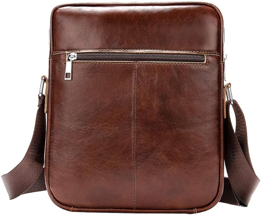 Hebetag Small Leather Sling Shoulder Bag Messenger Pack for Men Women Outdoor Travel Business