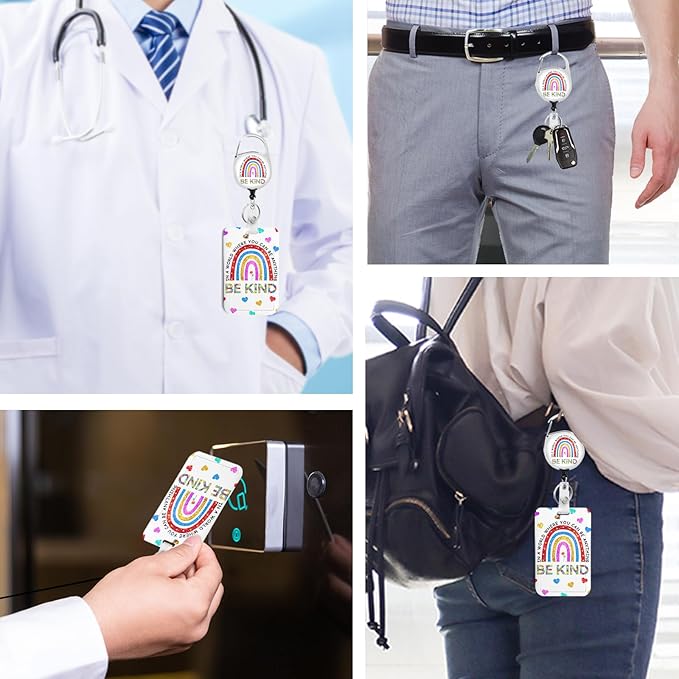 Rainbow Puzzle Badge Holder with Retractable Reel and Breakaway Lanyard，Badge Clips Retractable Heavy Duty Badge Reel，Funny Keychain，ID Holder with Breakaway Lanyard for School Nurse Office Teen