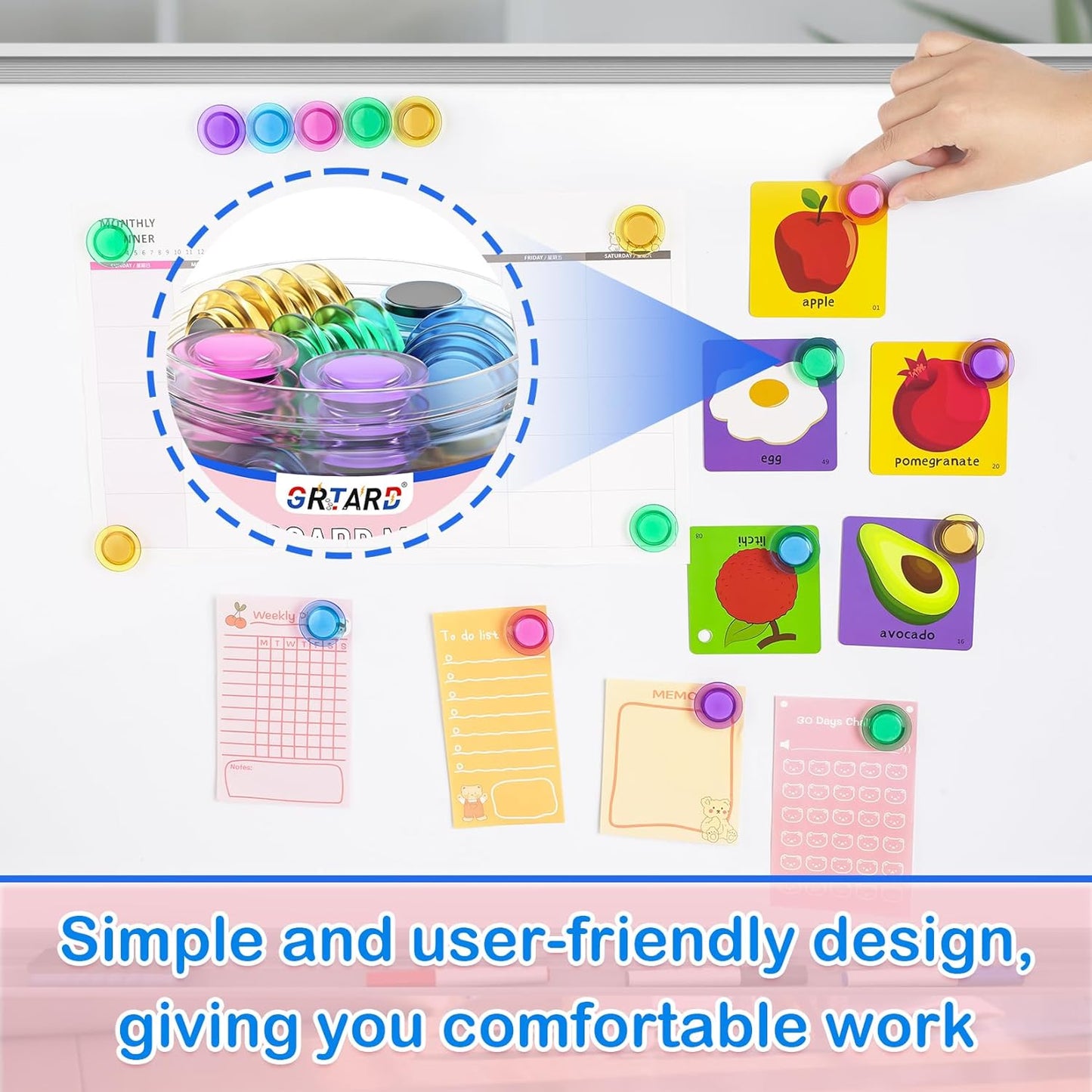 Grtard 45 Pcs Magnets for Whiteboard, Round Refrigerator Magnets Fridge Magnets Whiteboard Magnets, Dry Board Decorative Magnets Teacher Supplies for School, Home, Office (Colorful, 3cm/1.18 inch)