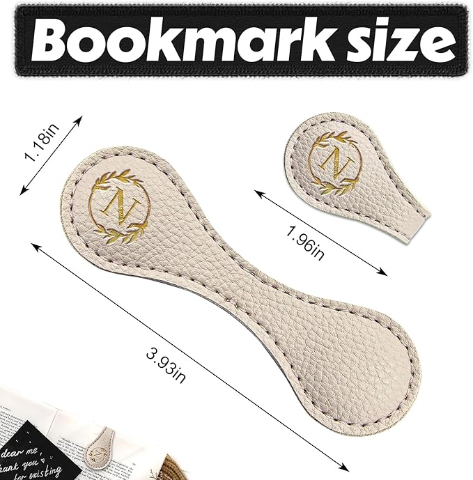 ABTOLS Magnetic Leather Initial Bookmarks, Vintage Initial ID Identification Book Marker Clip Gift Beige Capital Letter Book Markers for Book Lover Avid Readers (N)