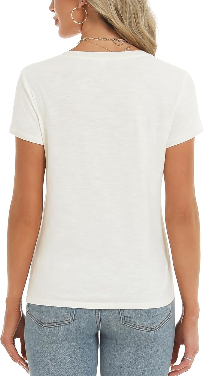 Stelle Womens T Shirts Short Sleeve V Neck Basic Tee Casual Loose Fit Tops Lightweight Soft Summer Outfits Clothes