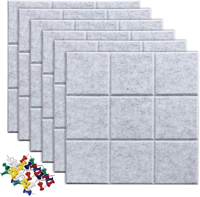 Large Cork Board Felt Board Tiles for Walls with 30 Push Pins, 11.8"x11.8" Pack of 6 Pin Board Notice Boards for Home Office Kitchen, Bulletin Board Wall Tiles for Photos Memos