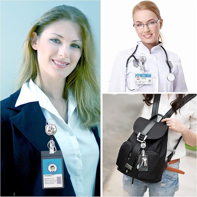 LAB Life Medical Badge Reel Retractable Heavy Duty with 360°Swivel Carabiner Clip, Laboratory Science ID Badge Holder Retractable, Nurse Teacher ID Card Holder Retractable Keychain Name Badge Clip