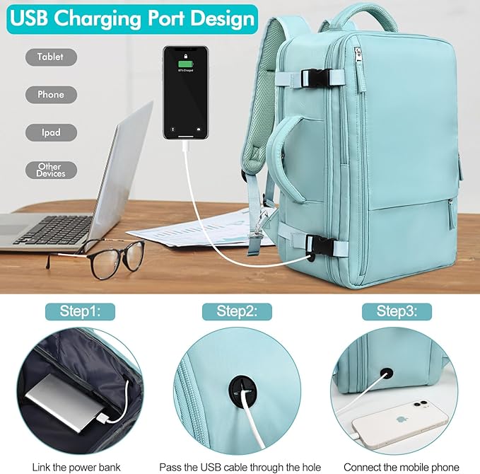 Travel Backpack for Men Women, TSA Friendly Carry-on Backpack Luggage Airline Approved, Personal Item Backpack Bag, Backpack for Traveling, Blue-Green