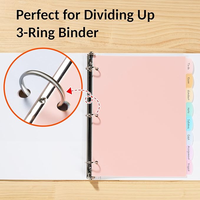 Sooez 8-Tab Durable Plastic Write & Erase Big Tab Dividers for 3 Ring Binder, Aesthetic Cute Pastel Binder Dividers for Student, Teacher, Office, Home Organizers, 1 Sets, Morandi