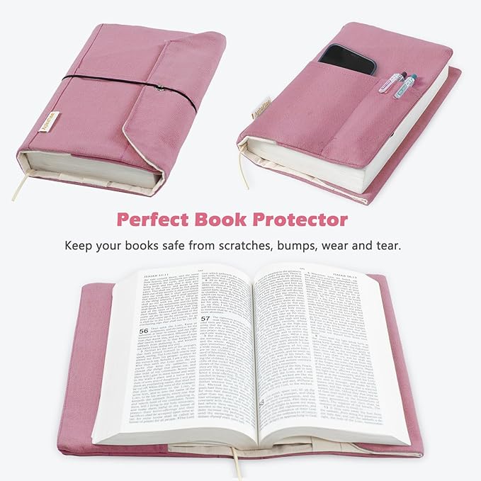 Canvas Book Covers, Washable Book Protector, Book Cover for Paperback Novels, Adjustable Book Cover for Hardcover with Pockets for Pen, Soft Cover Books, Book Lovers Gifts