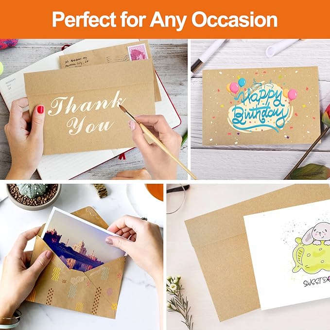 100 Pack Kraft Envelopes,A7 Invitation Envelopes,Wedding, Baby Shower,Brown Kraft Envelopes for Personalize Gift Cards, Birthday Party,5x7 Envelopes for Invitations