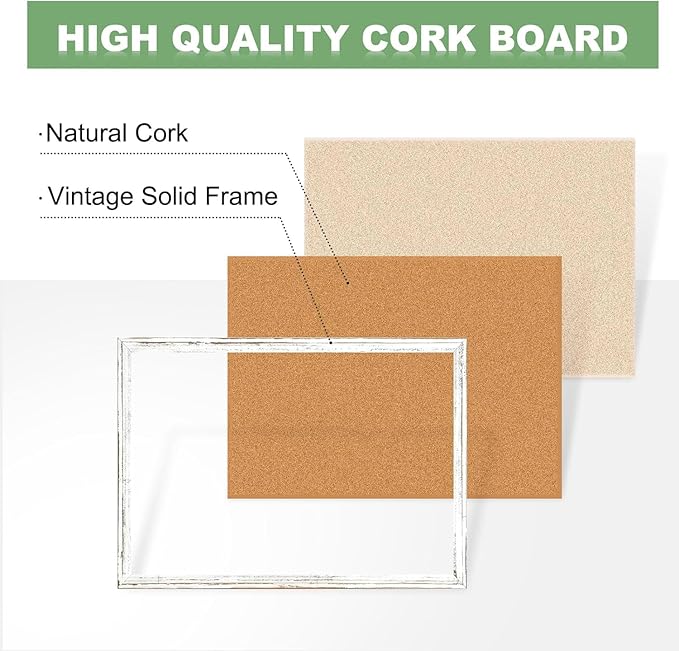 DOLLAR BOSS White Cork Board - 30 X 20 Inches, Rustic Wooden Frame, Decorative Hanging Pin Board for Office & Home Decor