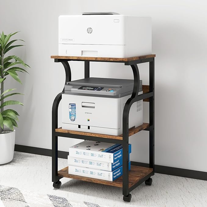 Natwind 3 Tier Printer Stand,Printer Table with Adjustable Storage Shelf, Rolling Printer Cart with Wheels for Home Office Organization,Multifunctional Shelves for Heat Press,3D Printer (Retro)