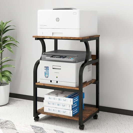 Natwind 3 Tier Printer Stand,Printer Table with Adjustable Storage Shelf, Rolling Printer Cart with Wheels for Home Office Organization,Multifunctional Shelves for Heat Press,3D Printer (Retro)