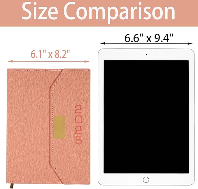 2025 Daily Monthly Planner - Calendar, January - December 2025, 100GSM Thick Paper, Leather Cover, Planner with Hourly Schedule,6.1" x 8.2", Daily Inside Page - Monthly Inside Page, Pen Holder, Bookmarks (Pink)