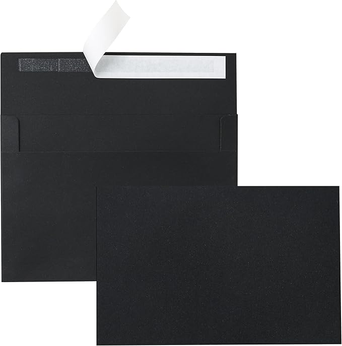 100 Packs Black Blank Greeting Cards and Envelopes 4 x 6 Heavyweight Single Panel Cardstock and A4 Envelopes Printable Self Seal for Graduations, Wedding Invitations, Thanksgiving Cards