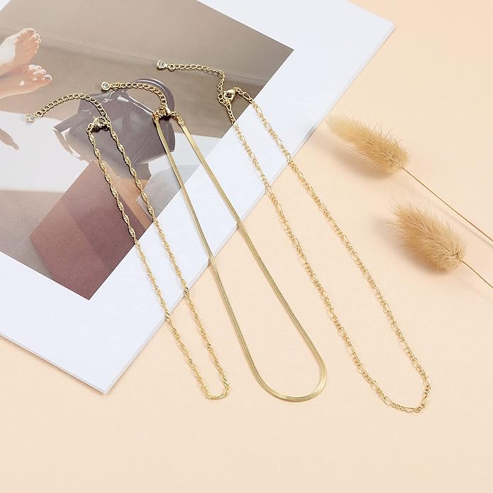 Herringbone Necklace for Women,Dainty Gold Necklace,14k Gold Plated Snake,Gold Chain Choker Necklaces,Simple Gold Layered Necklaces,Gold Jewelry Gift for Women