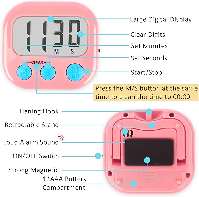 Classroom Timers for Teachers Kids Large Magnetic Digital Timer 4 Pack Blue Pink