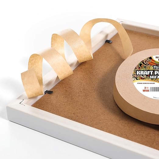 Kraft Paper Tape K49- Self Adhesive Brown Frame Backing Tape Packing Tape with Oxidation Resistance for Picture Framing, Masking, Sealing and Packaging Use - 2inch Wide 180FT Long