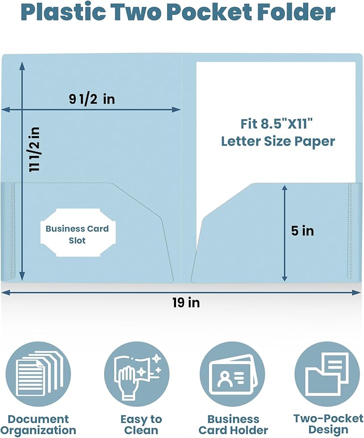 SUNEE 2 Pocket Folders (24 Pack, Pastel Colors) Heavy-Duty Plastic Folders with Pockets, Fit 8.5x11 Letter Size Paper, 2-Pocket File Folders for Kids, Home, School, Office