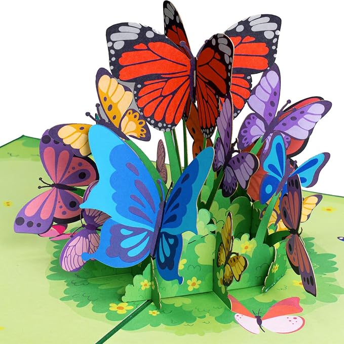 Paper Love 3D Butterflies Pop Up Card, Gift for Birthday, Wedding, Anniversary, Mothers Day, Thank You, Get Well, All Occasion or Just Because - 5" x 7" Cover - Includes Envelope and Note Tag