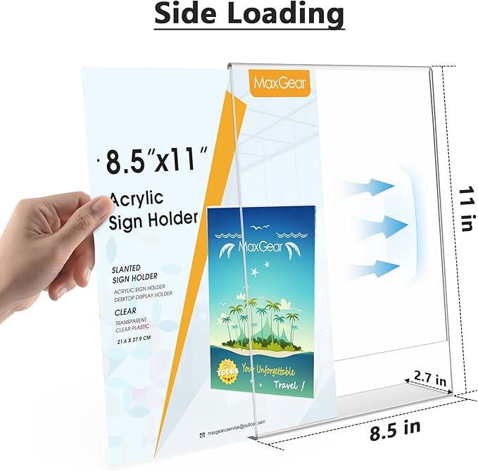 MaxGear 6Pack Acrylic Sign Holder 8.5 X 11, Plastic Sign Holder Plastic Paper Holder With Vertical Slanted Back Clear Picture Photo Frames Display Stand Flyer Document Holder for Office Desktop