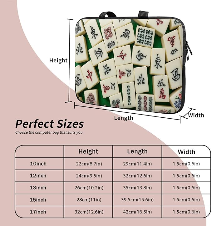 Universal Laptop Sleeve Tablet Case 12 inch, Mahjong Slim Carrying Case Durable Handbag Travel Laptop Bag for Surface Pro 9 8 7/Laptop Go 2 3, MacBook Air 11/12