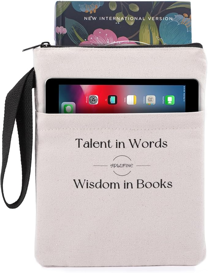 Book Sleeve for Book Lovers - Book Covers with Zipper Pockets - Canvas Book Protector for Paperbacks, Softcover - Washablle Book Pouch - Book Carrying Case - Book Carrier- Book Gift