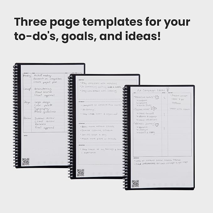 Rocketbook Fusion Reusable Undated Productivity Planner, Executive Size 6x8.8, Teal - Goals, Monthly and Weekly Calendar, Daily To-do List, Lined and Dotted Notes Pages